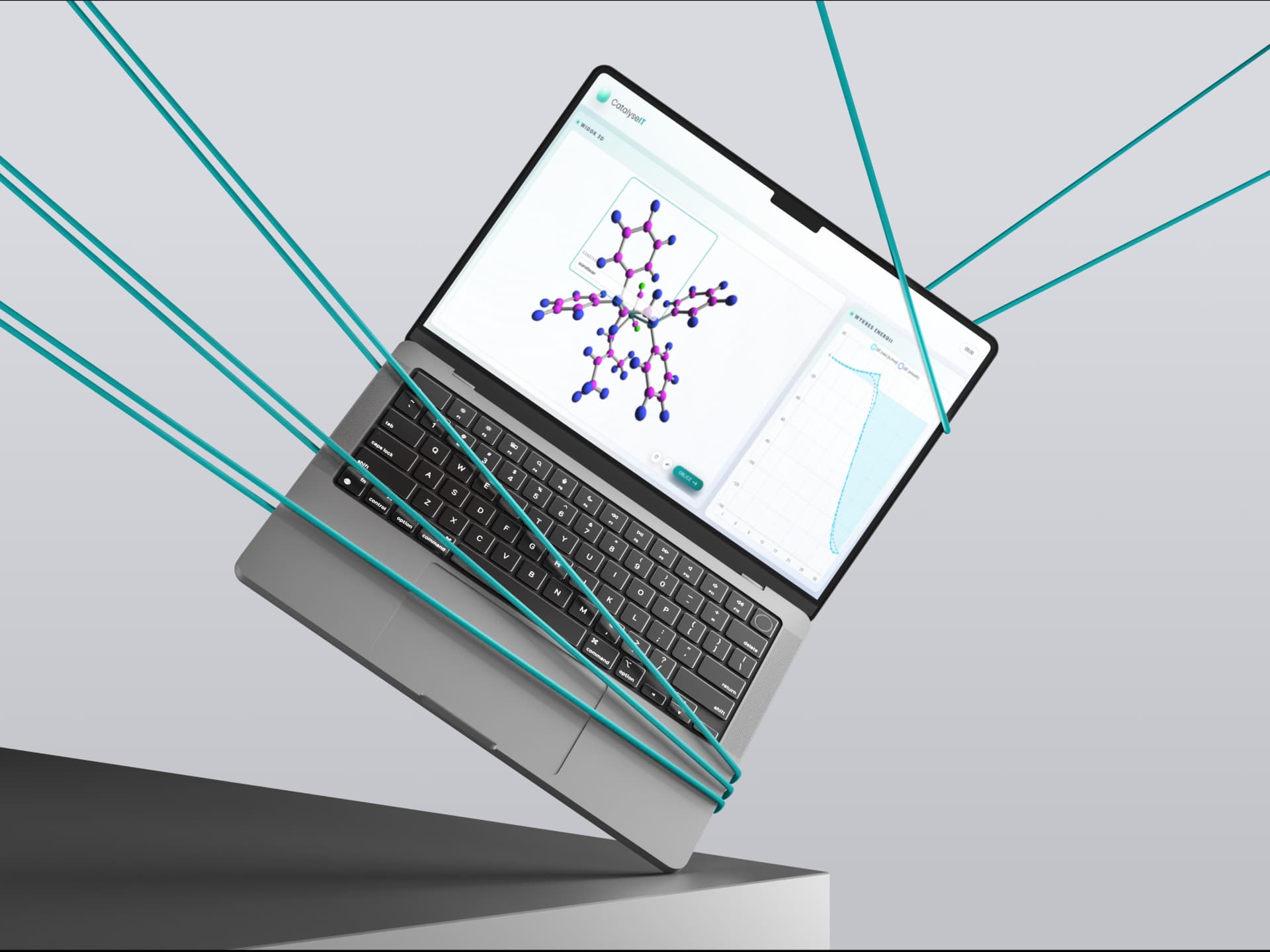 CatalyseIt - mockup science dashboard z wizualizacją 3D