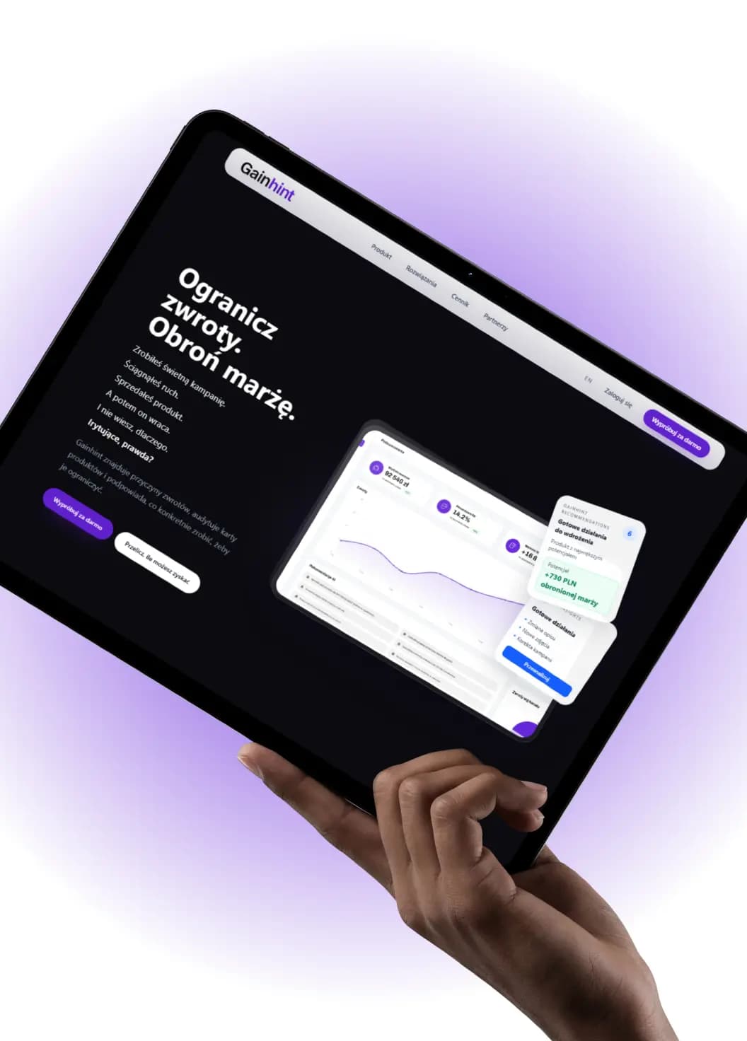 Gainhint - szczegół interfejsu dashboardu